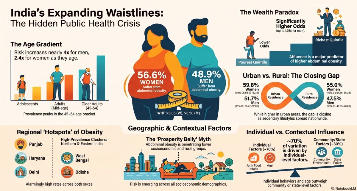 Fig 6: Abdominal obesity in India: sex stratified multilevel estimates across 707 districts from a nationally representative cross-sectional survey